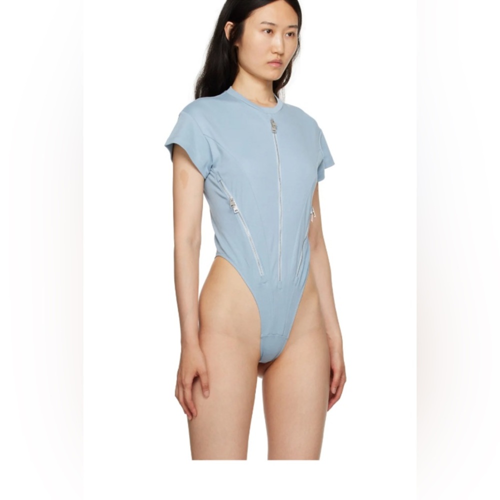 Mugler Light Blue Zipper Bodysuit